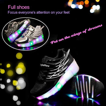 K03 LED Light Single Wheel Wing Mesh Surface Roller Skating Shoes Sport Shoes, Size : 35 (Silver)-garmade.com