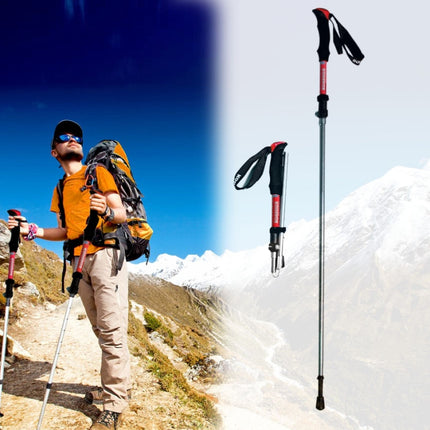 125cm Adjustable Portable Outdoor Aluminum Alloy Trekking Poles Stick(Red)-garmade.com