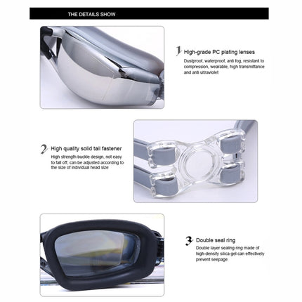 Electroplating Anti-fog Silicone Swimming Goggles for Adults, Suitable for 200 Degree Myopia(Black)-garmade.com