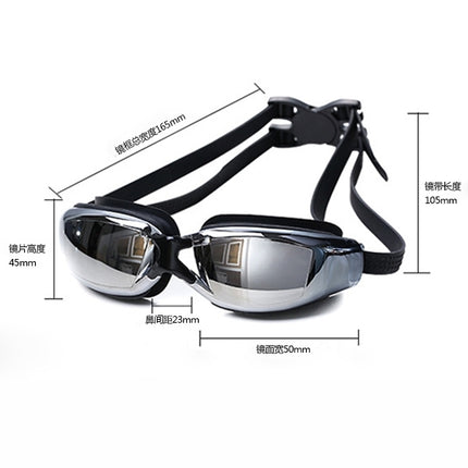 Electroplating Anti-fog Silicone Swimming Goggles for Adults, Suitable for 200 Degree Myopia(Black)-garmade.com