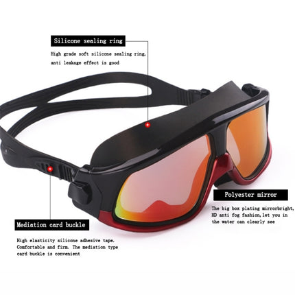 Colorful Large Frame Electroplating Anti-fog Silicone Swimming Goggles for Adults (Red + Black)-garmade.com