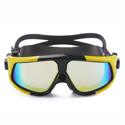 Colorful Large Frame Electroplating Anti-fog Silicone Swimming Goggles for Adults (Yellow + Black)-garmade.com