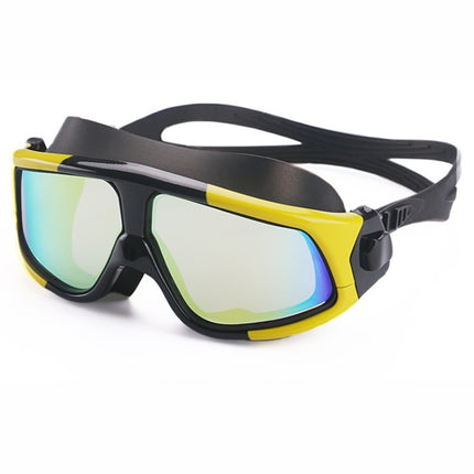 Colorful Large Frame Electroplating Anti-fog Silicone Swimming Goggles for Adults (Yellow + Black)-garmade.com