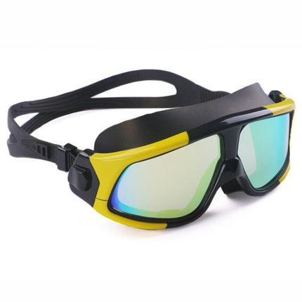 Colorful Large Frame Electroplating Anti-fog Silicone Swimming Goggles for Adults (Yellow + Black)-garmade.com