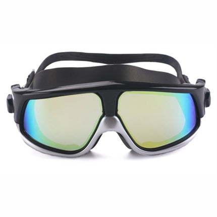 Colorful Large Frame Electroplating Anti-fog Silicone Swimming Goggles for Adults (Silver + Black)-garmade.com