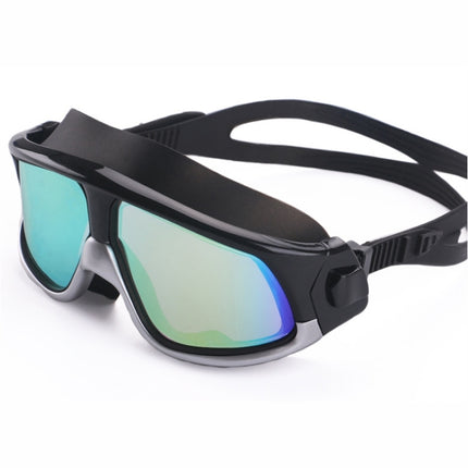 Colorful Large Frame Electroplating Anti-fog Silicone Swimming Goggles for Adults (Silver + Black)-garmade.com