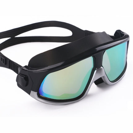 Colorful Large Frame Electroplating Anti-fog Silicone Swimming Goggles for Adults (Silver + Black)-garmade.com