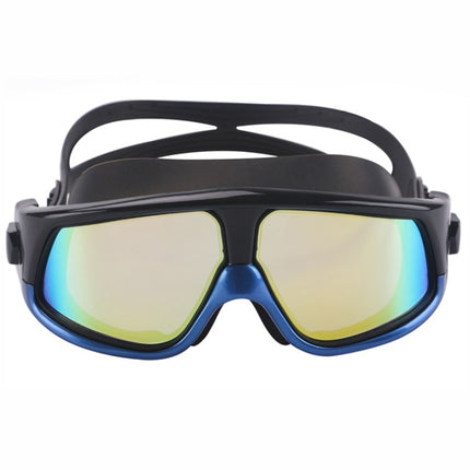 Colorful Large Frame Electroplating Anti-fog Silicone Swimming Goggles for Adults (Blue + Black)-garmade.com