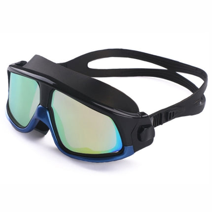 Colorful Large Frame Electroplating Anti-fog Silicone Swimming Goggles for Adults (Blue + Black)-garmade.com