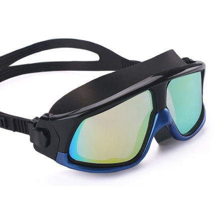 Colorful Large Frame Electroplating Anti-fog Silicone Swimming Goggles for Adults (Blue + Black)-garmade.com