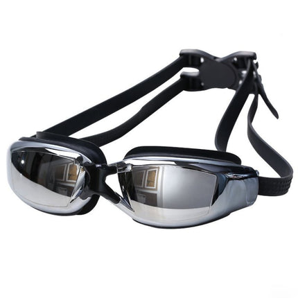 Electroplating Anti-fog Silicone Swimming Goggles for Adults, Suitable for 400 Degree Myopia(Black)-garmade.com