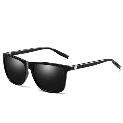Men Retro Fashion Aluminum Magnesium Frame UV400 Polarized Sunglasses (Black + Grey)-garmade.com