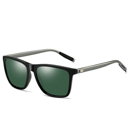 Men Retro Fashion Aluminum Magnesium Frame UV400 Polarized Sunglasses (Black Tarnish+ G15 Green)-garmade.com