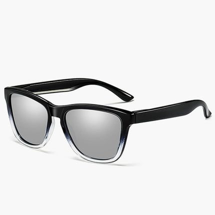Unisex Retro Fashion Plastic Frame UV400 Polarized Sunglasses (Gradient Black + Silver)-garmade.com