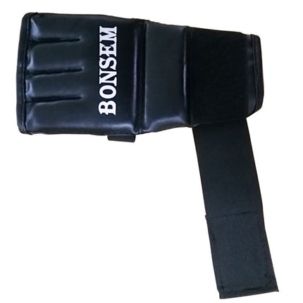 BONSEM Half Fingers PU Leather Adults Sandbag Training Boxing Gloves(Black)-garmade.com