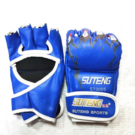 SUTENG Half Fingers PU Leather Adults Training UFC Boxing Gloves(Blue)-garmade.com
