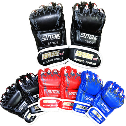 SUTENG Half Fingers PU Leather Adults Training UFC Boxing Gloves(Blue)-garmade.com