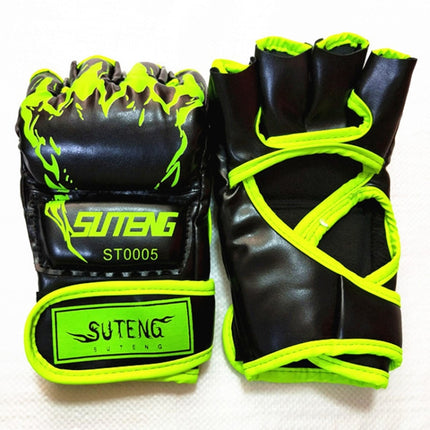 SUTENG Half Fingers Training Boxing Gloves for Adults(Green)-garmade.com