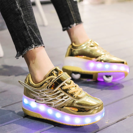 CD03 LED Double Wheel Wing Roller Skating Shoes, Size : 37(Pink)-garmade.com