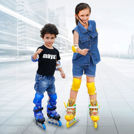 Adjustable Children Full Flash Single Four-wheel Roller Skates Skating Shoes Set, Size : M (Gold)-garmade.com