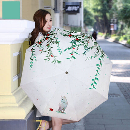 Creative Fresh Style Three Fold The Cat Next Door Pattern Silver Tape Anti Ultraviolet Sunshade Umbrella-garmade.com