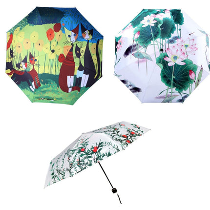 Creative Fresh Style Three Fold The Cat Next Door Pattern Silver Tape Anti Ultraviolet Sunshade Umbrella-garmade.com