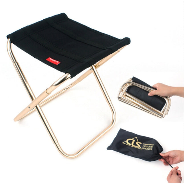 CLS Outdoor Portable Aluminum Alloy Fishing Barbecue Folding Stool, Size: 24.8*22.5*27cm(Black)-garmade.com
