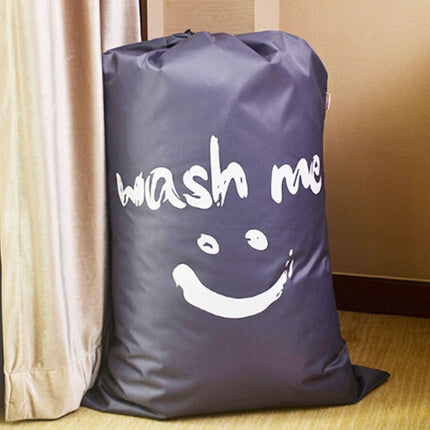 Home Quilt Clothes Travel Nylon Draw Cord Smile Face Pattern Arrange Storage Bag (Grey)-garmade.com