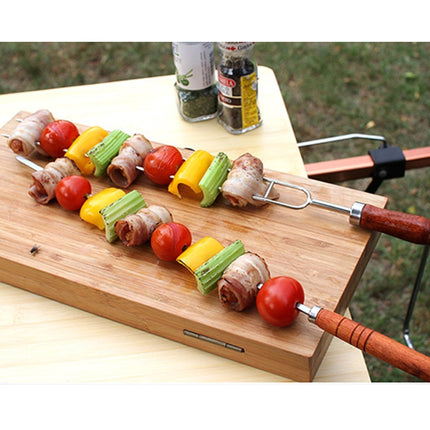 Outdoor Picnic Stainless Steel BBQ Bake Needle Barbecue Fork U-shaped Environmental Wooden Handle 7 Piece Set-garmade.com