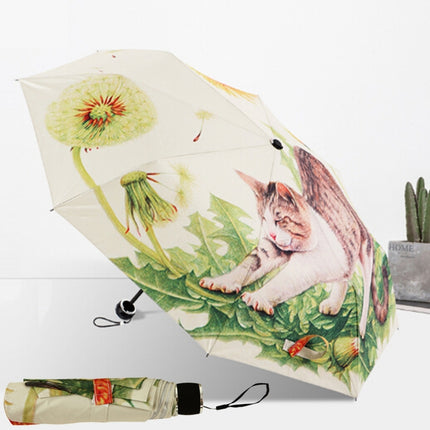 Creative Fashion Three Fold Lazy Cat Pattern Silver Tape Anti Ultraviolet Sunshade Umbrella-garmade.com