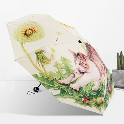 Creative Fashion Three Fold Lazy Cat Pattern Silver Tape Anti Ultraviolet Sunshade Umbrella-garmade.com