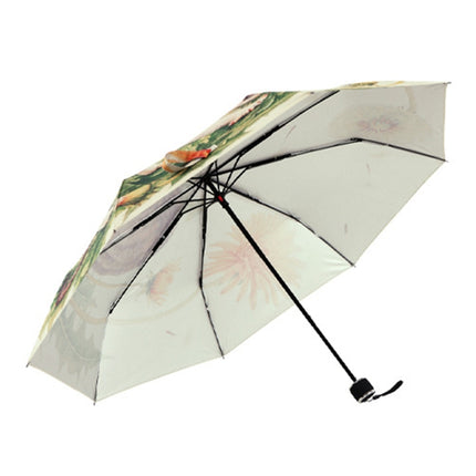 Creative Fashion Three Fold Lazy Cat Pattern Silver Tape Anti Ultraviolet Sunshade Umbrella-garmade.com