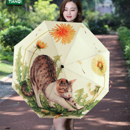 Creative Fashion Three Fold Lazy Cat Pattern Silver Tape Anti Ultraviolet Sunshade Umbrella-garmade.com