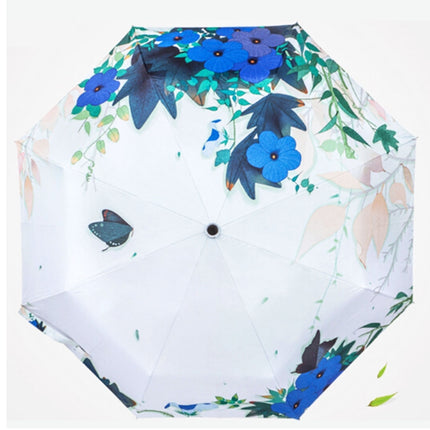 Creative Fresh Style Three Fold In Flower Butterfly Dance Pattern Silver Tape Anti Ultraviolet Sunshade Umbrella-garmade.com