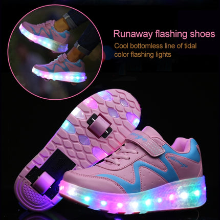 786 LED Light Ultra Light Rechargeable Double Wheel Roller Skating Shoes Sport Shoes, Size : 28(Pink)-garmade.com