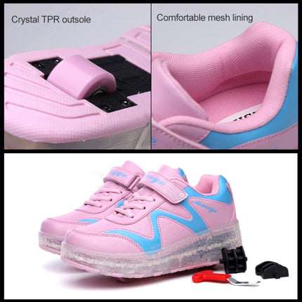 786 LED Light Ultra Light Rechargeable Double Wheel Roller Skating Shoes Sport Shoes, Size : 30(Pink)-garmade.com