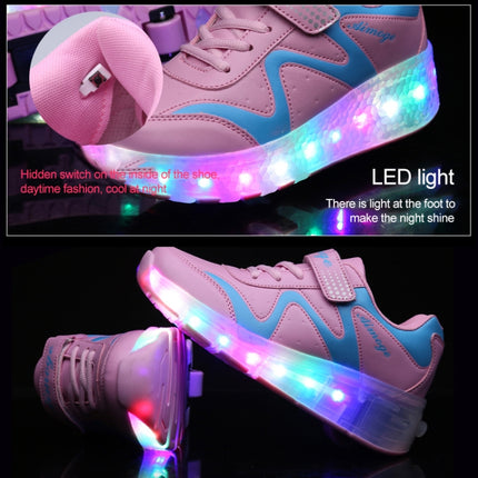 786 LED Light Ultra Light Rechargeable Double Wheel Roller Skating Shoes Sport Shoes, Size : 31(Pink)-garmade.com