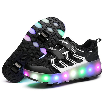 WS01 LED Light Ultra Light Mesh Surface Rechargeable Double Wheel Roller Skating Shoes Sport Shoes, Size : 29(Black)-garmade.com