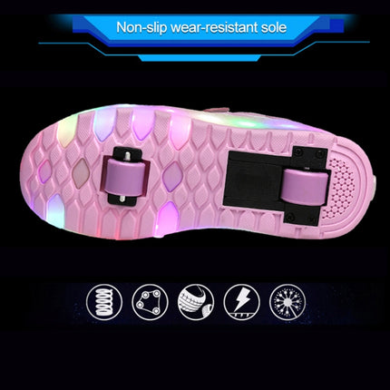 WS01 LED Light Ultra Light Mesh Surface Rechargeable Double Wheel Roller Skating Shoes Sport Shoes, Size : 30(Pink)-garmade.com