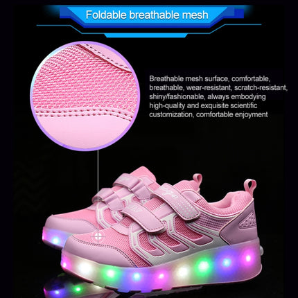 WS01 LED Light Ultra Light Mesh Surface Rechargeable Double Wheel Roller Skating Shoes Sport Shoes, Size : 31(Black)-garmade.com