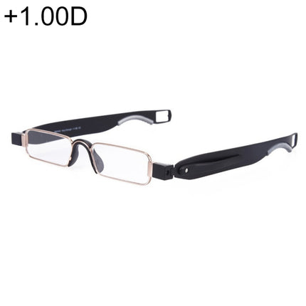 Portable Folding 360 Degree Rotation Presbyopic Reading Glasses with Pen Hanging, +1.00D(Black)-garmade.com