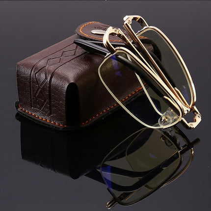 Folding Anti Blue-ray Presbyopic Reading Glasses with Case & Cleaning Cloth, +1.00D(Gold)-garmade.com