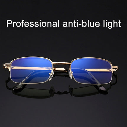 Folding Anti Blue-ray Presbyopic Reading Glasses with Case & Cleaning Cloth, +1.50D(Gold)-garmade.com