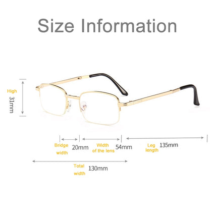 Folding Anti Blue-ray Presbyopic Reading Glasses with Case & Cleaning Cloth, +1.50D(Gold)-garmade.com