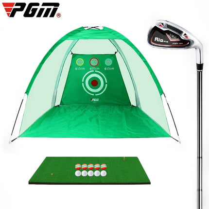 PGM Golf Training Aids Indoor Sports Hitting Practice Net 3m, with Hitting Mat & Seven-iron(Green)-garmade.com