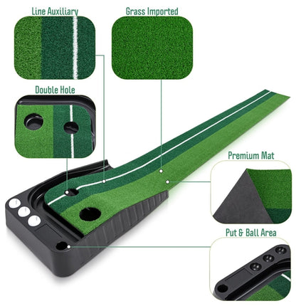 PGM Golf Mini Putting Mat Push Rod Trainer 2.5m, without Auto Ball Return Fairway (Green)-garmade.com