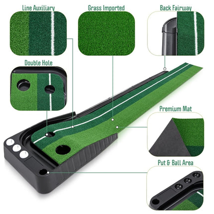 PGM Golf Mini Putting Mat Push Rod Trainer 2.5m, with Auto Ball Return Fairway (Green)-garmade.com