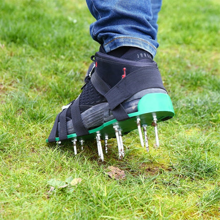 Garden Lawn Garden Tools Grass Ripper Spiked Shoes with 8 Metal Buckles (Black)-garmade.com