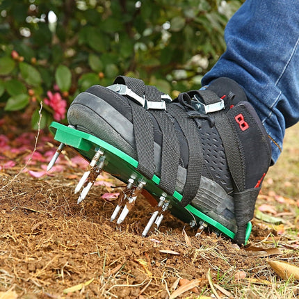 Garden Lawn Garden Tools Grass Ripper Spiked Shoes with 8 Metal Buckles (Green)-garmade.com