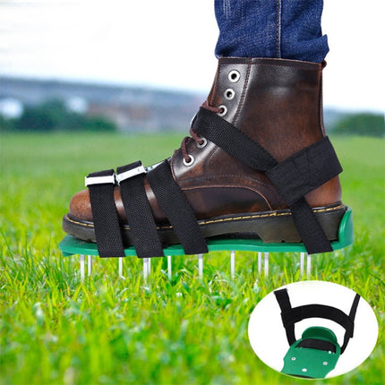 Garden Lawn Garden Tools Grass Ripper Spiked Shoes with 8 Metal Buckles (Green)-garmade.com